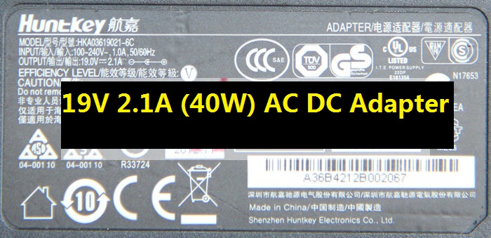 *Brand NEW*19V 2.1A (40W) AC DC Adapter POWER SUPPLY Huntkey HKA03619021-6C
